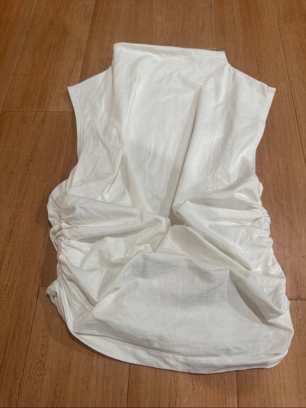 Anthropologie Cream Short Sleeve Ruched Side Tee